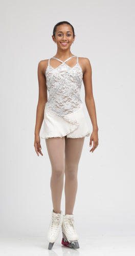 White lace ice skating dress by Tania Bass, Available in White, Fuchsia, Red, Black