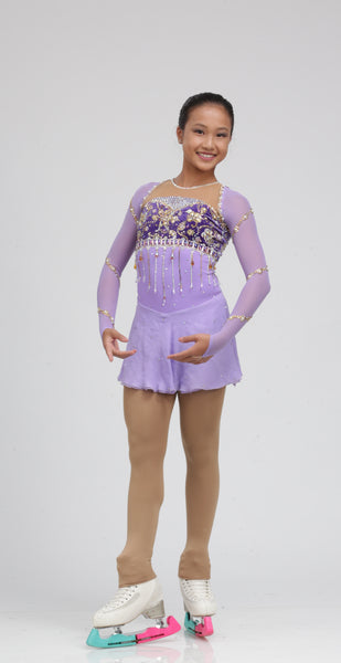 Long Sleeve Purple and Black Ice Skating Dress by Tania Bass