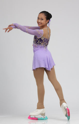 Long Sleeve Purple and Black Figure Dress Ice Skating Dress by Tania Bass