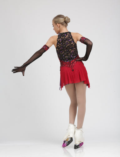 Elegant Red and Black Lace Ice Skating Dress figure skating dress by Tania Bass