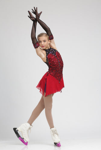 Elegant Red and Black Lace Ice Skating Dress figure skating dress by Tania Bass