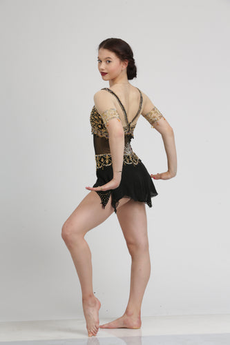 Gold Embroidered Black Figure Skating Dress by Tania Bass