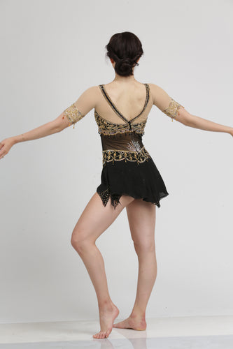 Gold Embroidered Black Figure Skating Dress by Tania Bass